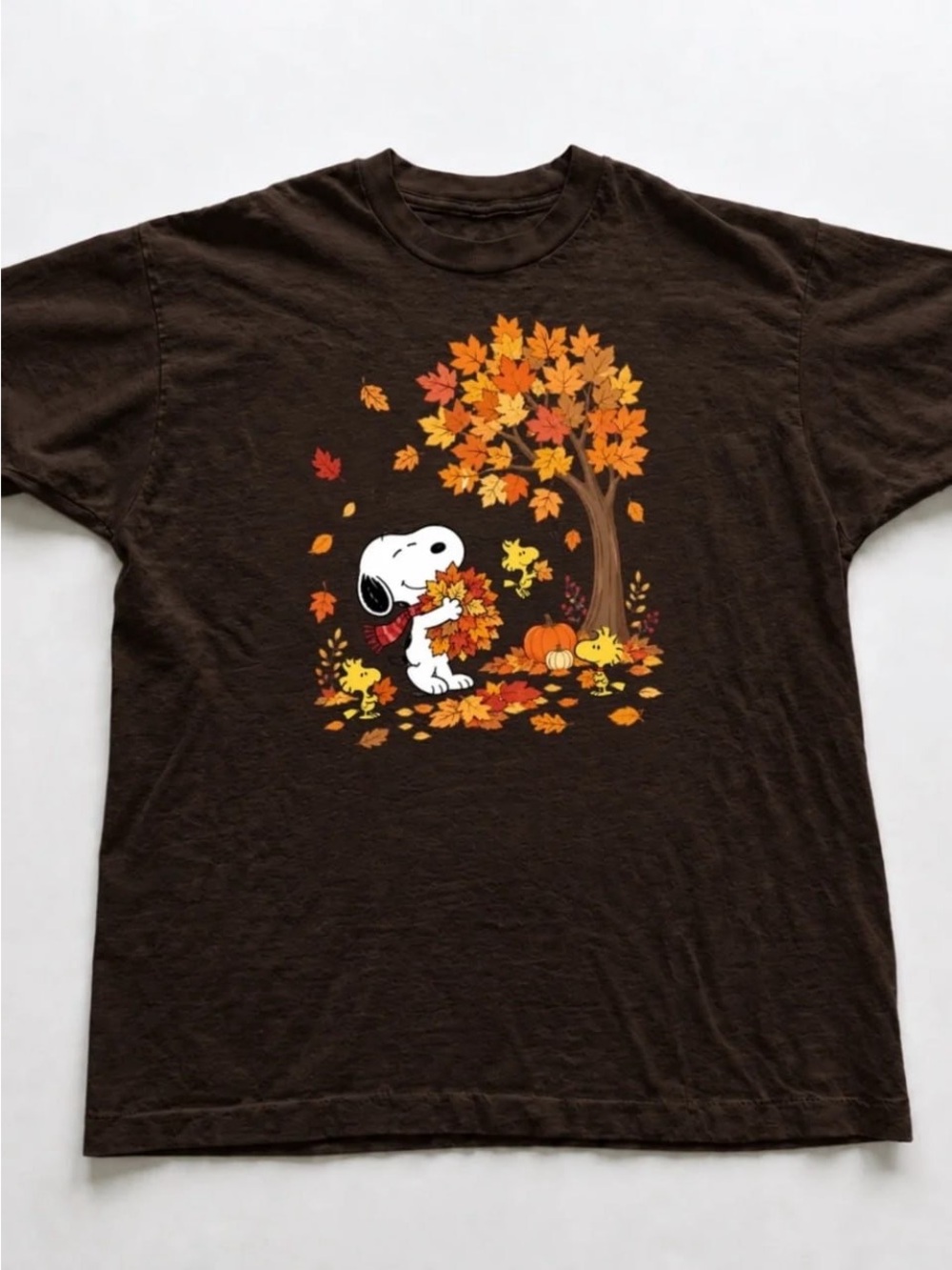 Gildan Brown Peanuts Snoopy Autumn Leaves Tee